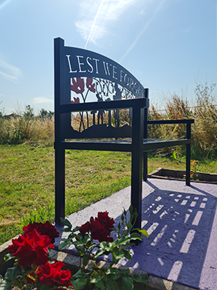 The Remembrance bench, featuring the image of three British soldiers