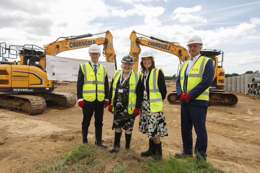 Above: Peter Davies (Deputy CEO of Monmouthshire County Council), Council Leader Cllr. Mary Ann Brocklesby; Paula Kennedy, CEO of Melin Homes, and James Duffett, Managing Director of Lovell.