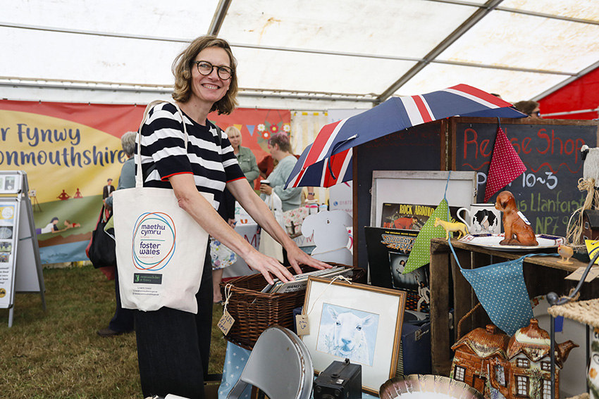 Cllr. Catherine Fookes at the Reuse Shop’s display of pre-loved items saved the tip at the Monmouthshire County Council marquee at the Usk Show.