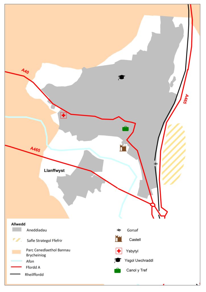 Abergavenny map in Welsh