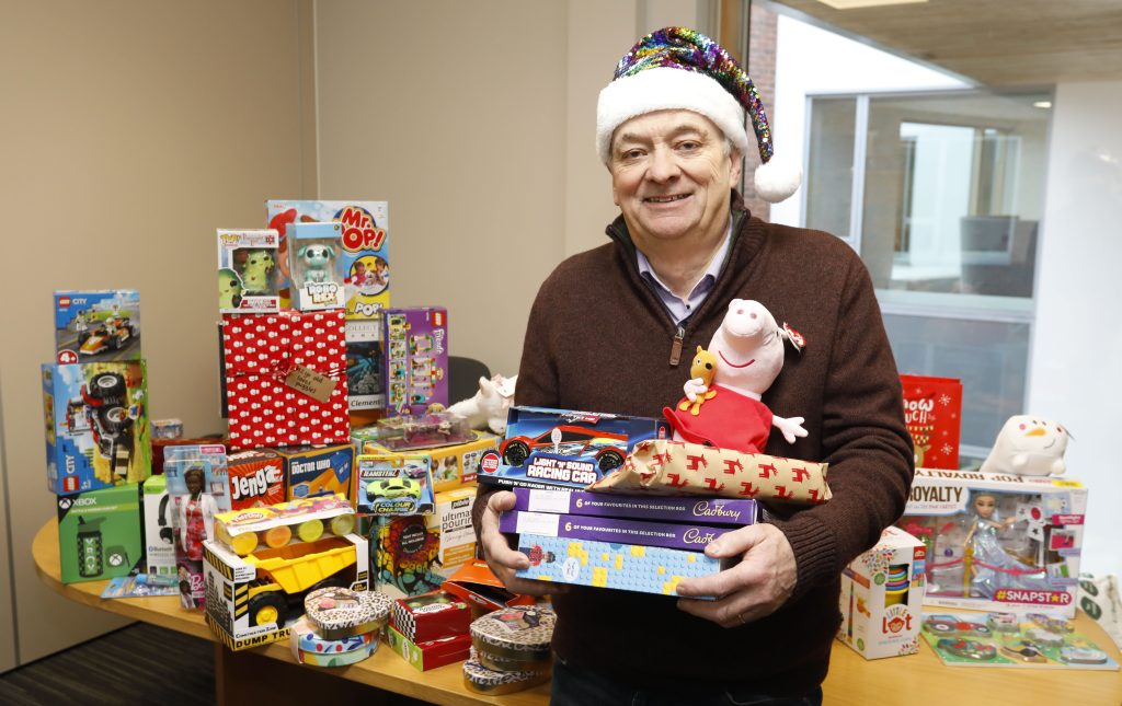 Cllr. Tudor Thomas with some of the fantastic donations for the Christmas Wishes appeal