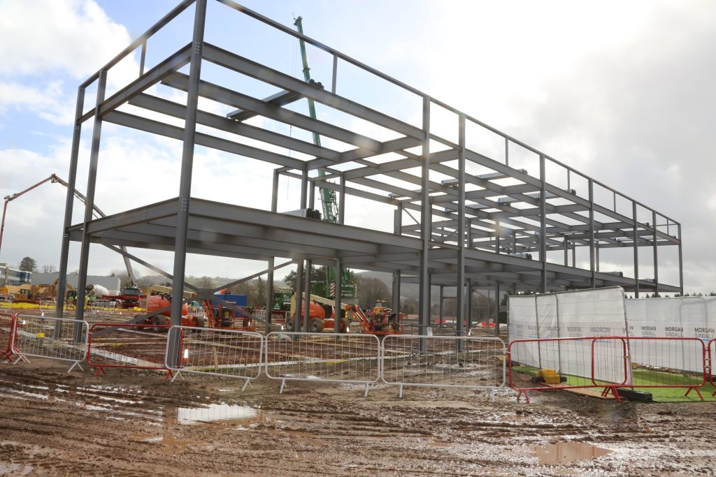 The steel structure of the new King Henry VIII 3-19 through school is up in Abergavenny