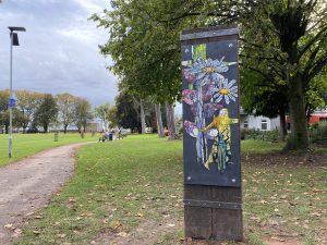 photo of the artwork in Bailey Park, Abergavenny