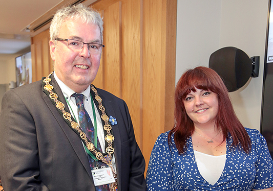 Outgoing Chair Cllr. Laura Wright with incoming Chair Cllr. Meirion Howells