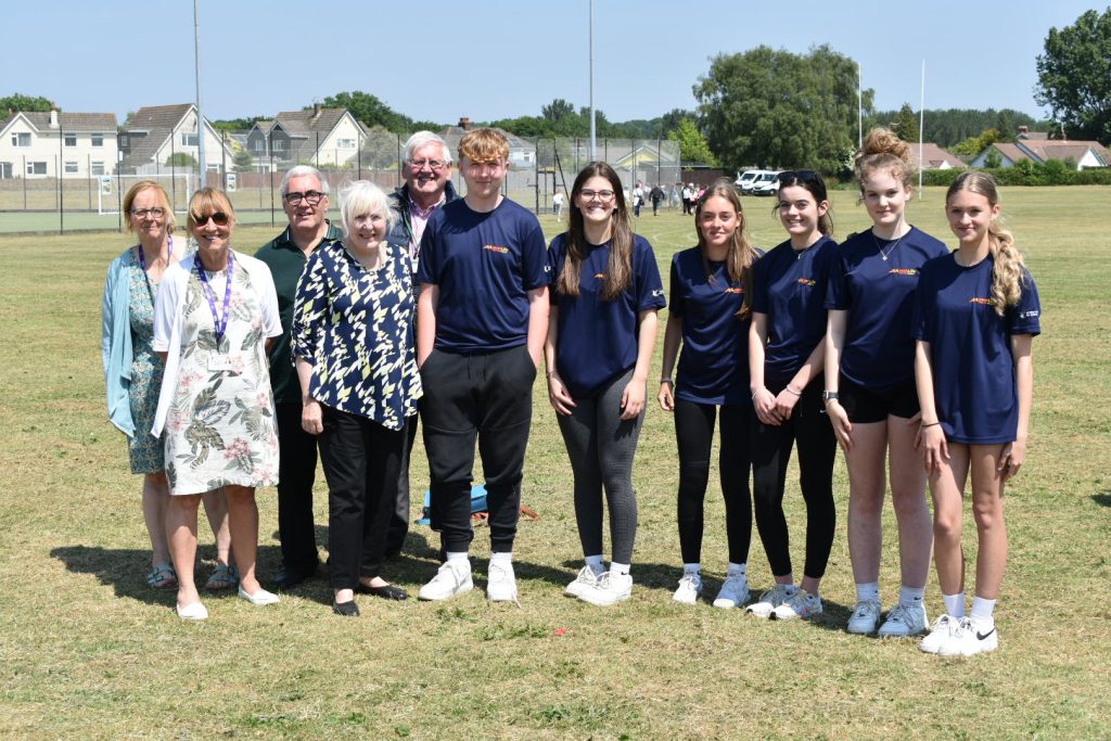 Council Leader Mary Ann Brocklesby with Cllr Angela Sandles, Cllr Su McConnell, Cllr Peter Strong, Cllr John Crook, with pupils at the PlayMaker event