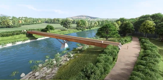 Artist's impression of the new Active Travel bridge linking Llanfoist and Abergavenny