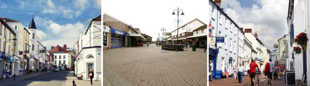 Left to right - Chepstow,Caldicot, Abergavenny town centres